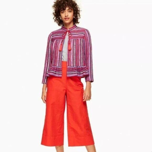 Kate Spade Striped Textured Tweed Peplum Jacket - Picture 1 of 8